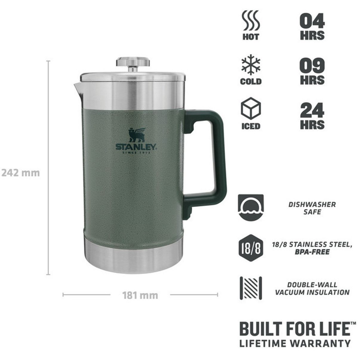Presskanne Hammertone Green 1,4 L, Stanley