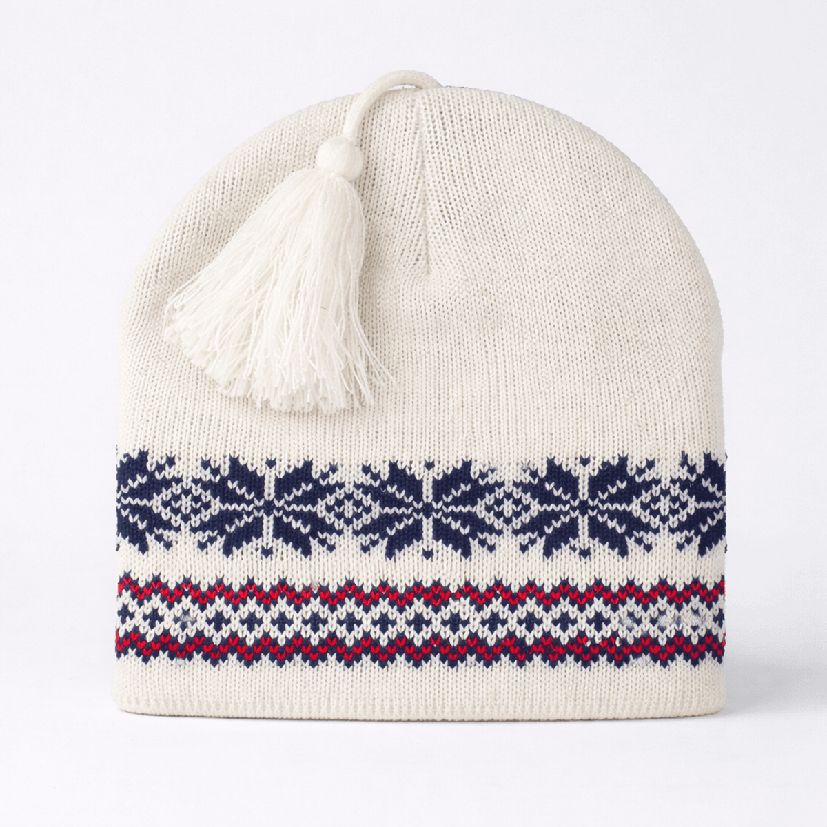 Strikkelue med stjernebord, hvit