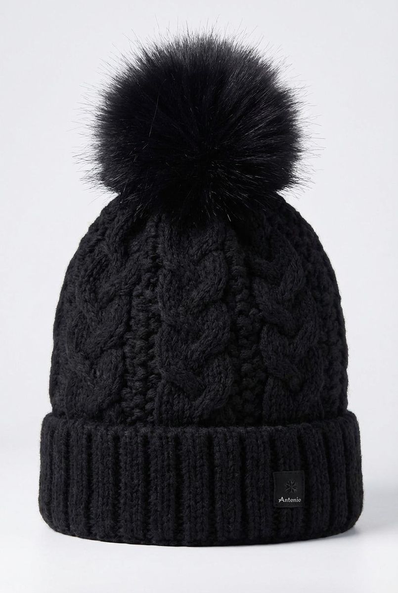 Lue ribbestrikket m fuskepelsdusk, sort