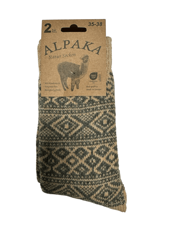 Ullsokk med Alpakka grønn/beige, str 39-42