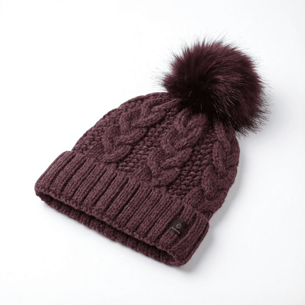 Lue ribbestrikket m fuskepelsdusk, burgunder