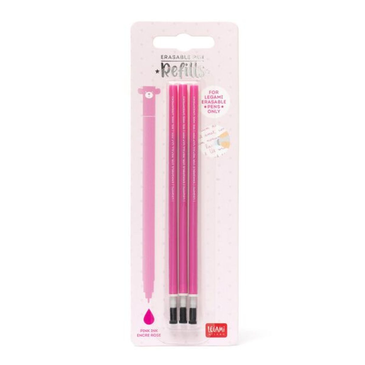 Refill til viskelærpenner – 3-pk rosa blekk – Legami
