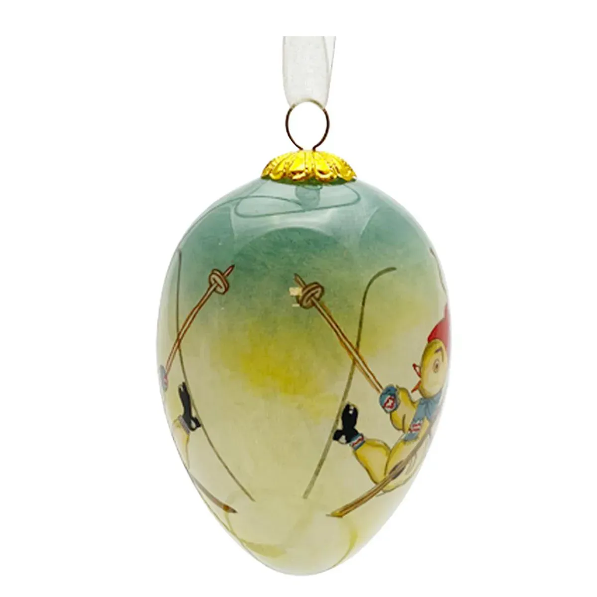 Påskeegg håndmalt - Kyllinger som faller på ski