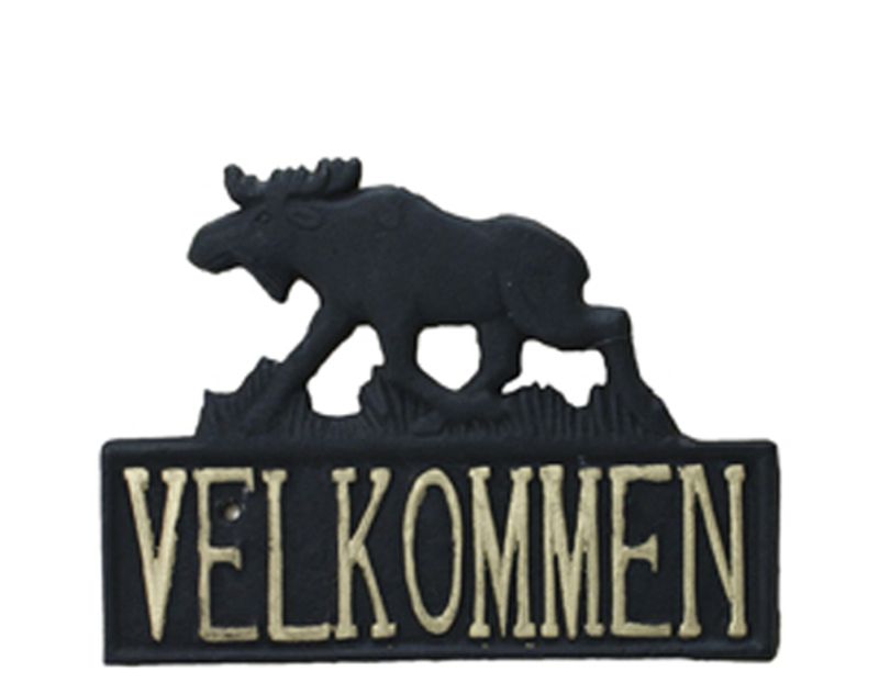 Velkommenskilt med elgmotiv støpejern