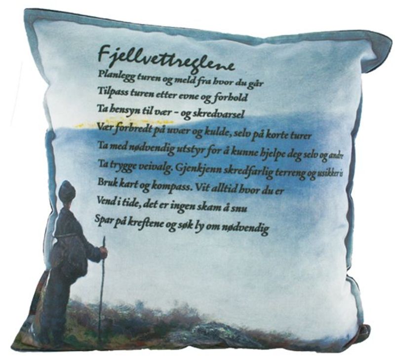 Pute med fyll Fjellvettreglene, blå