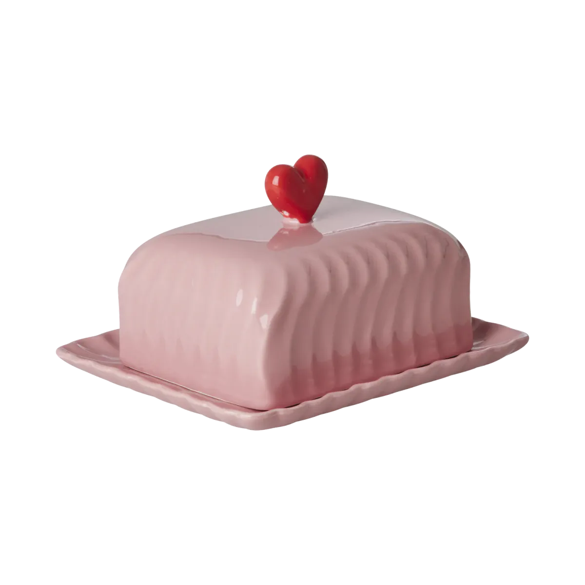 Rice smørboks i keramikk – rosa med hjerte