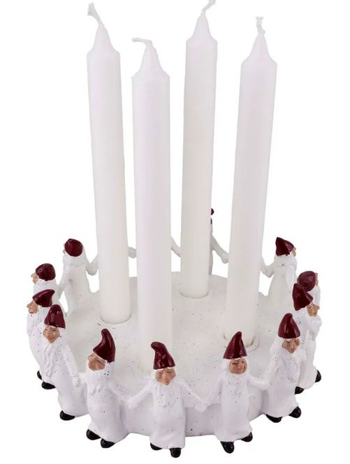 Hovedbilde Harvesttime Adventslysestake Nisser i ring, D 23 cm, hvit